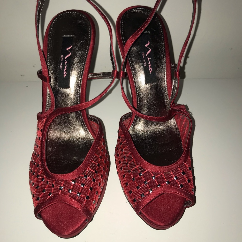 NWOT❗️Red Satin Rhinestoned Platform Heels